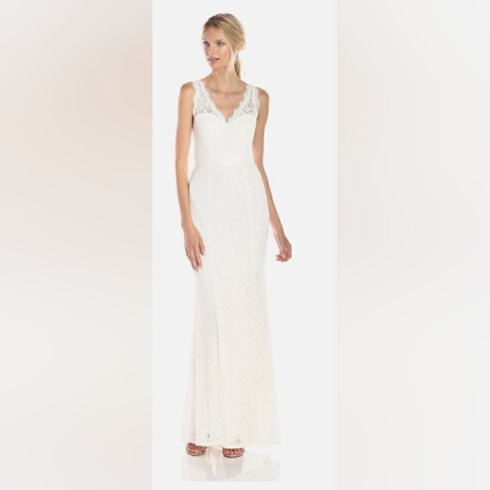 Adrianna Papell Sleeveless Lace Gown Nwt Size 8 White
